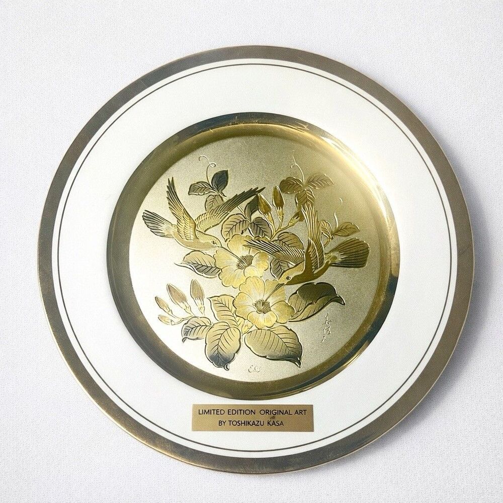Limited Edition Chokin Art Plate Yoshinobu Hara Gold Birds Japan 1983